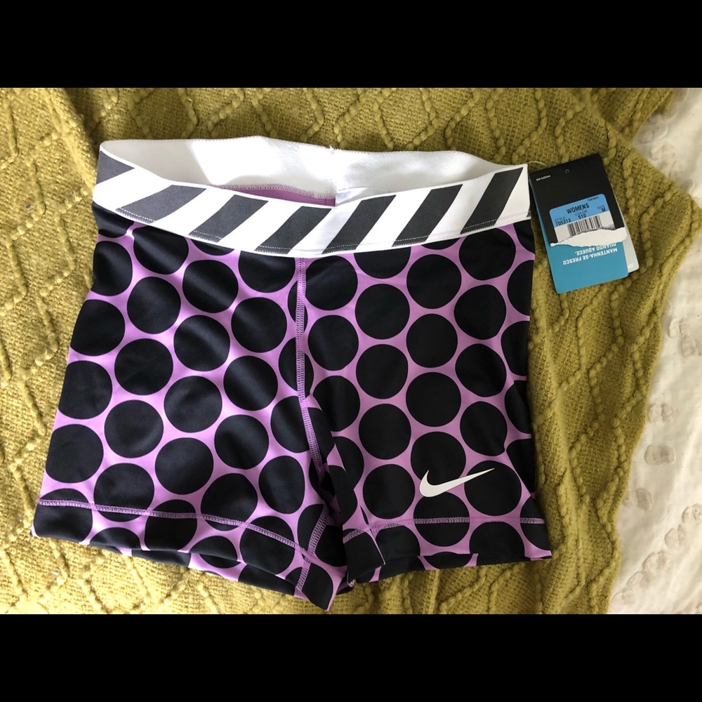 Nike pro shorts purple polka dots and stripes